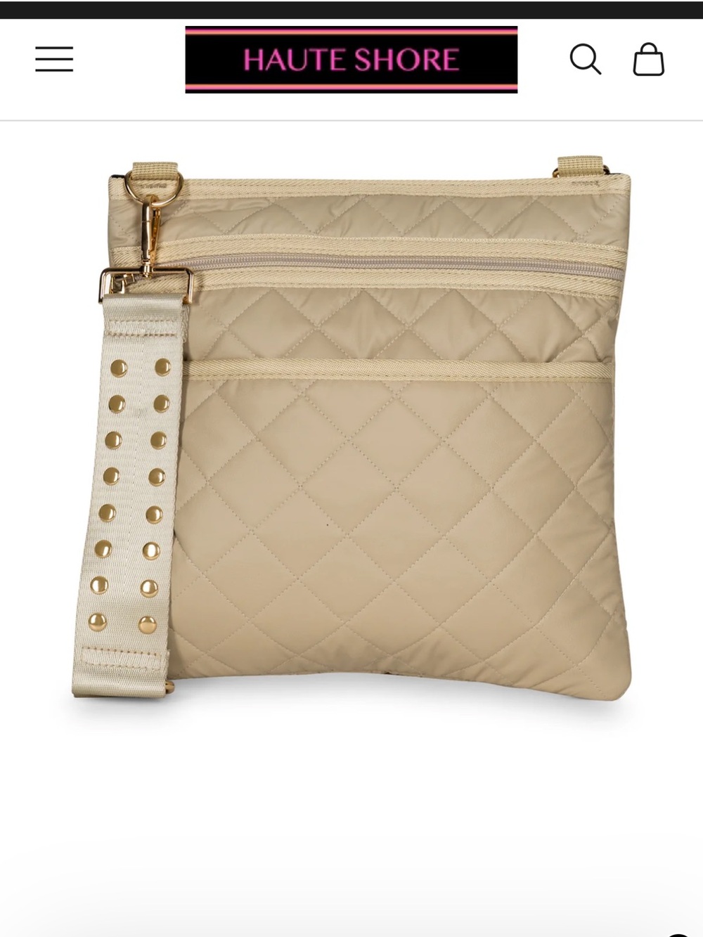 HAUTE SHORE  Dani Buff crossbody bag with studded and stripe Straps